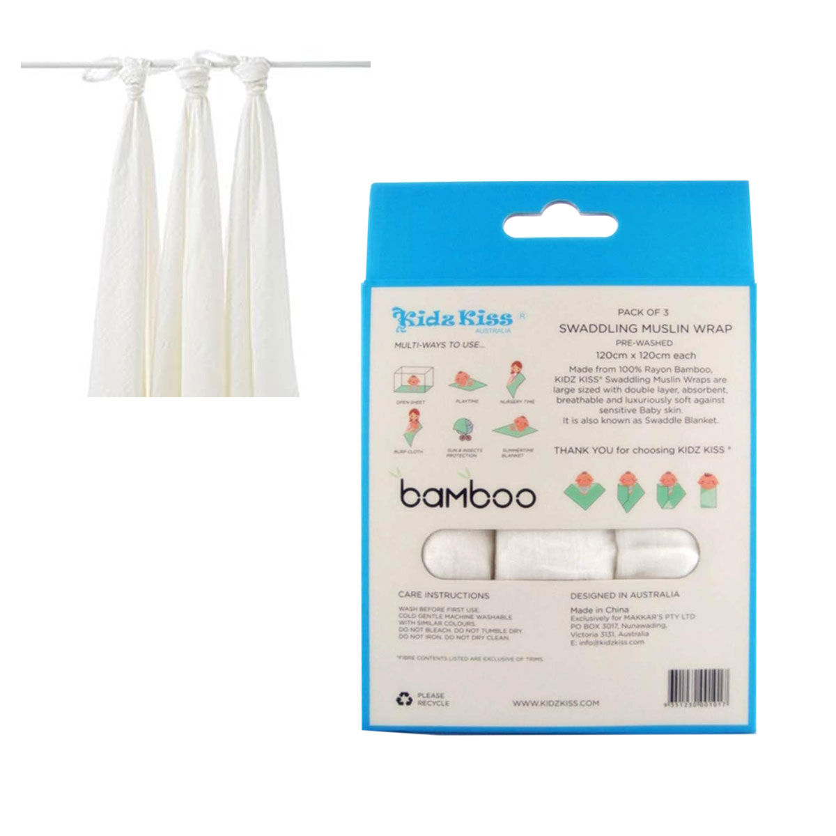 Pack of 3 Swaddling Muslin Wrap 120x120cm each Price
