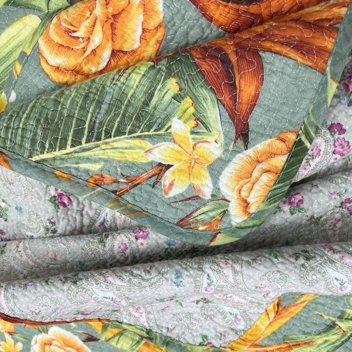 100% Cotton Lightly Quilted Coverlet Set Birds of Paradise Queen 230 x 250 cm Price