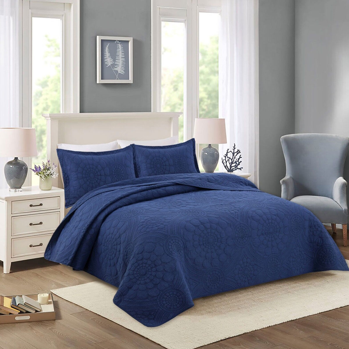 100% Cotton Lightly Quilted Coverlet Set Unity Navy Queen Price