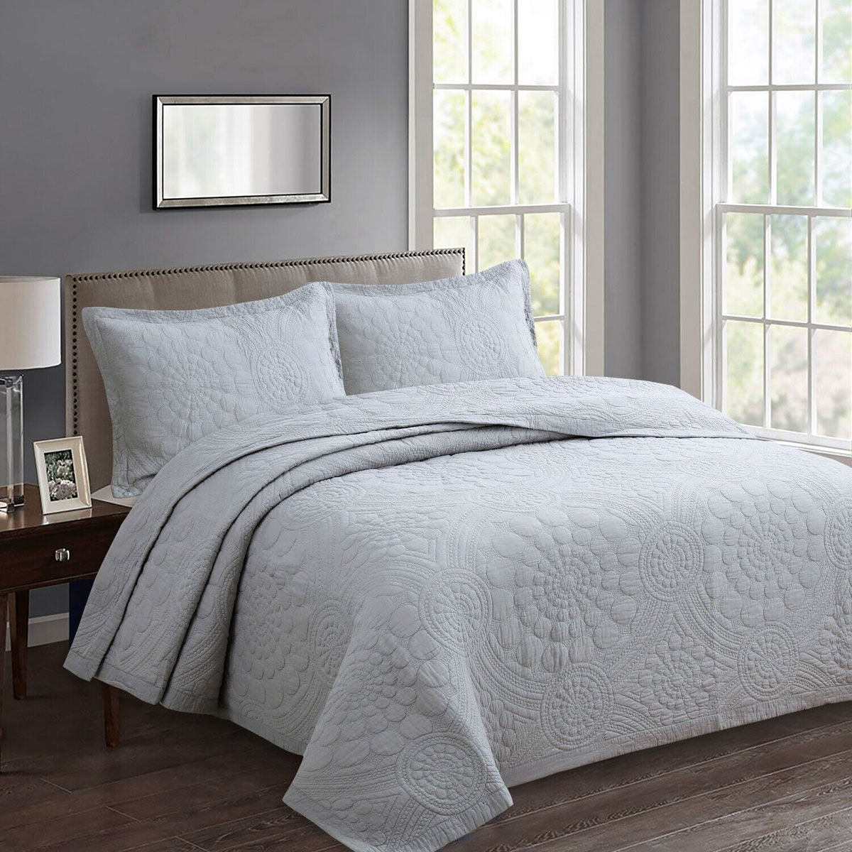 100% Cotton Lightly Quilted Coverlet Set Unity Silver Queen Price