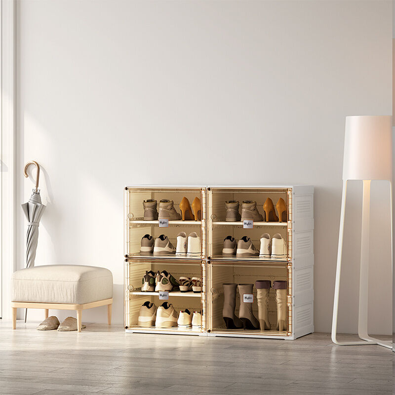 Cubes Storage Folding Shoe Cabinet With 2 Column & 7 Grids & 4 Brown Door Price