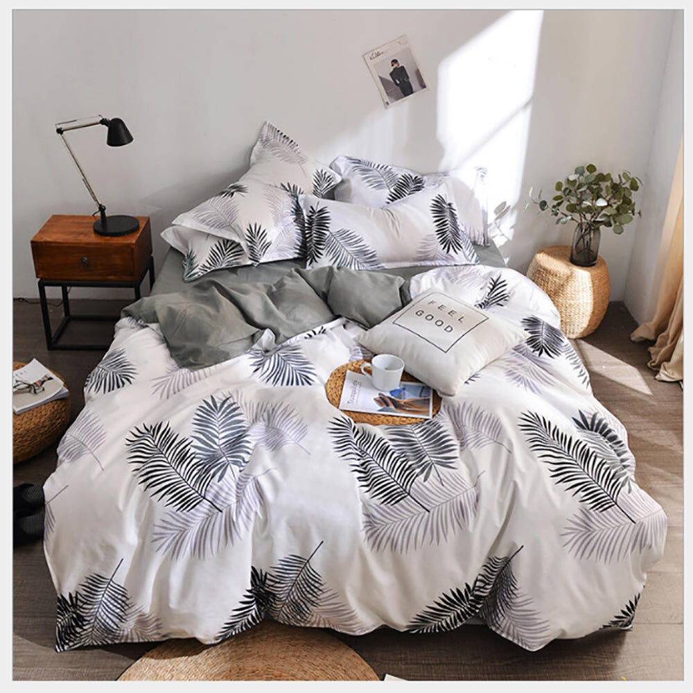 Palm Leaves Pattern Aloe Cotton Flat Sheet Quilt Cover Pillowcases 4pcs Bedding Set (King) Price