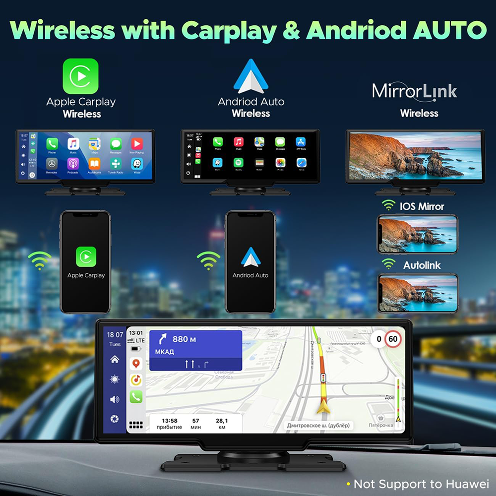 10.26" Wireless Apple Android Carplay Dual Dash Cam Front Rear Camera with 64G Card Price