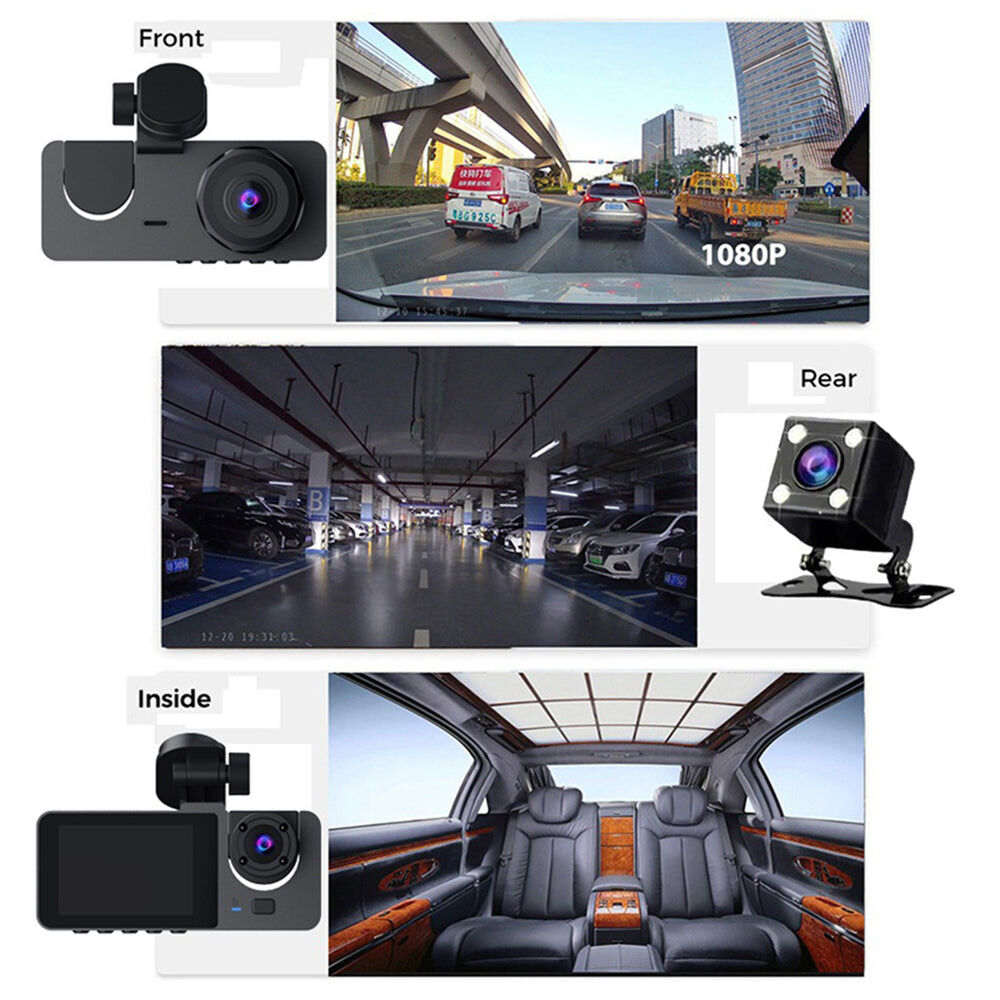 3 Channel Car DVR HD 1080P Vehicle Dash Cam Three Way Camera DVRs Recorder with 32 GB Card Price