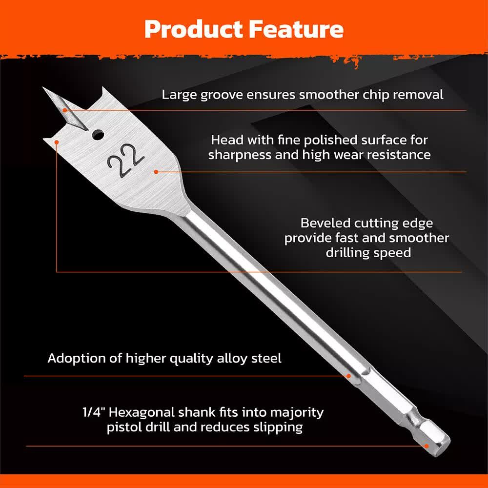 6-Pieces Flat Wood Boring Spade Drill Bit Set Drillbits 10-25mm Bits 1/4" Shank Price
