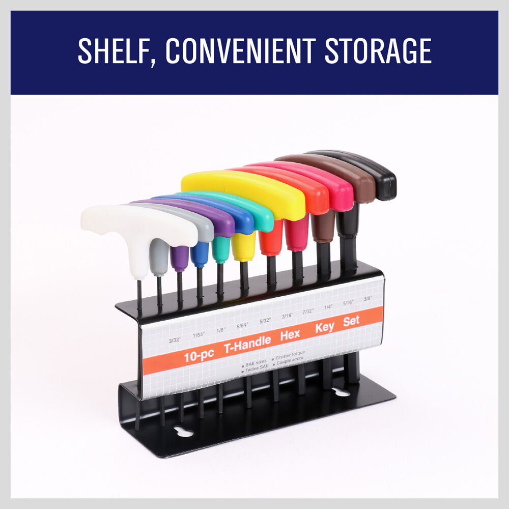 10-Piece T-Handle Hex Key Set, Allen Wrench SAE/Imperial Sizes 3/32"-3/8", Heat-Treated Steel with Color-Code Organizer Stand Price