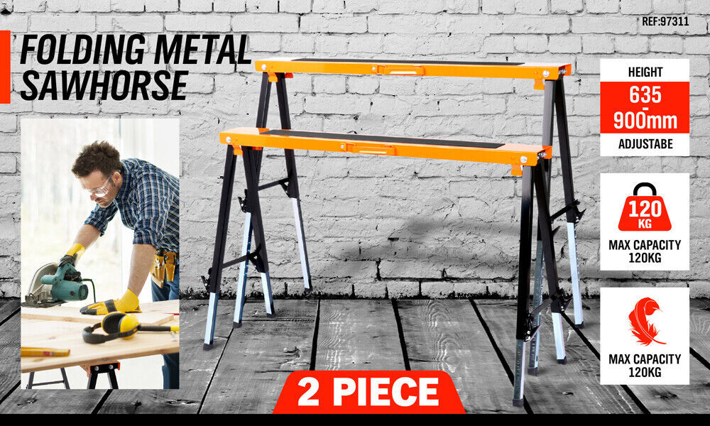 2Pc Mastercraft Sawhorse Metal Folding Non-slip Surface Saw Horse 120KG Capacity Price
