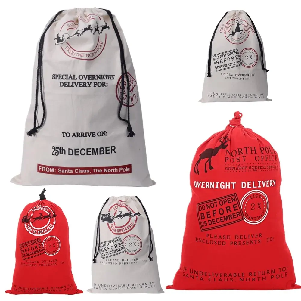 50x70cm Canvas Hessian Christmas Santa Sack Xmas Stocking Reindeer Kids Gift Bag, Cream - Express Delivery (1) Price