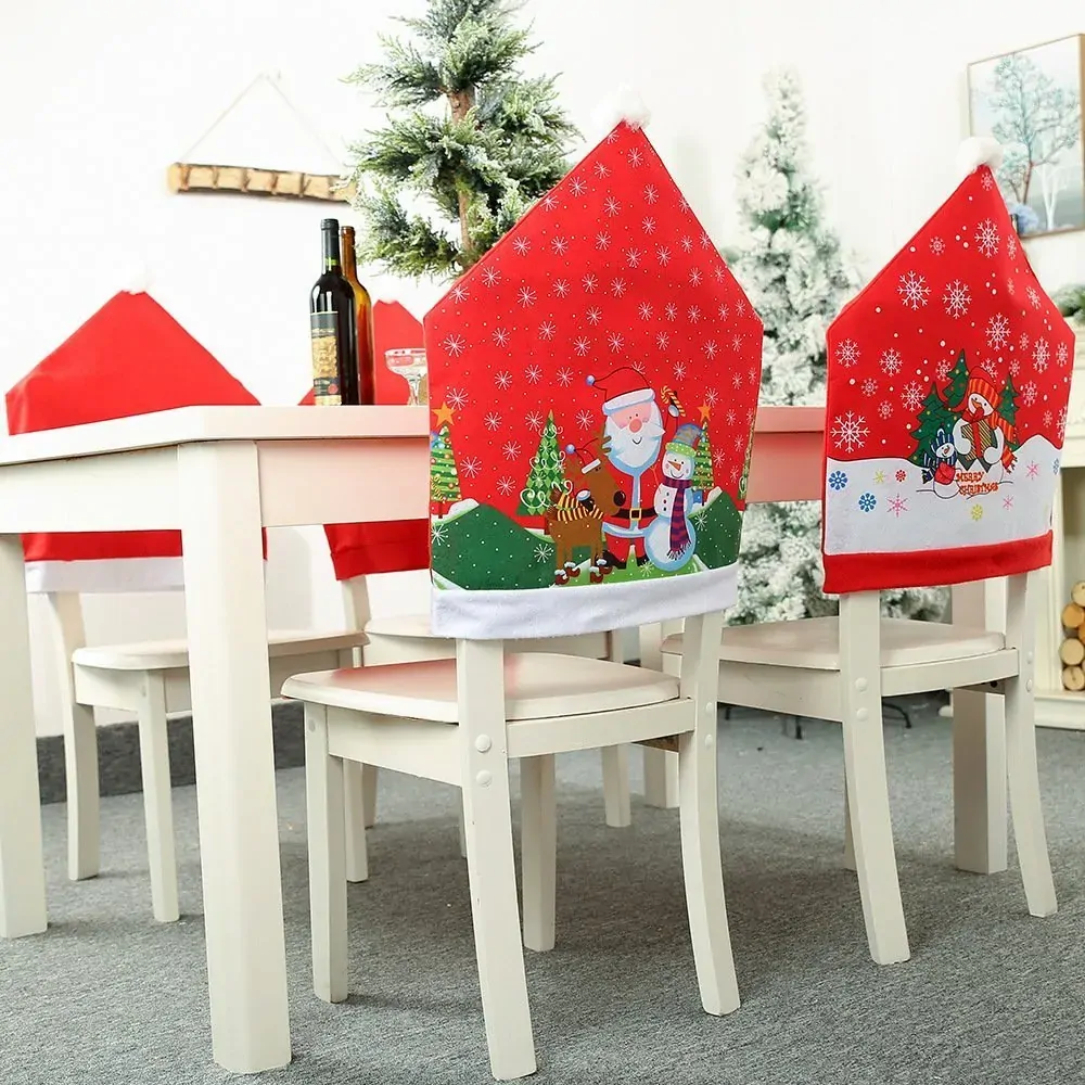 10x Christmas Chair Covers Dinner Table Santa Hat Snowman Home Décor Ornaments, Snowman (10 Chair Covers) Price