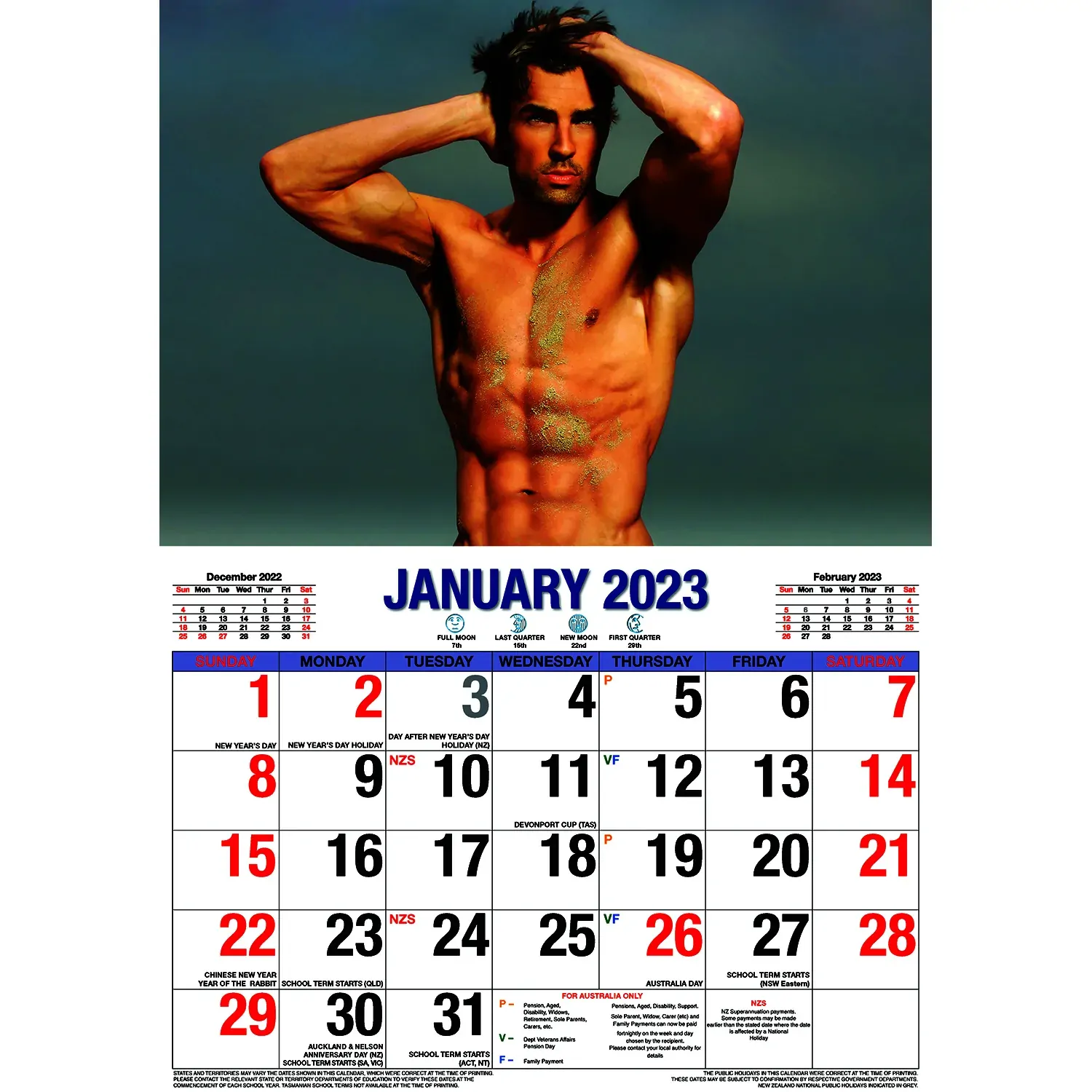 Hunks – 2023 Rectangle Wall Calendar 16 Months Planner New Year Christmas Gift Price