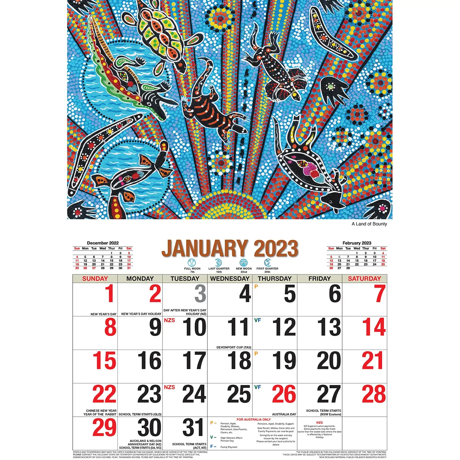 The Dreamtime - 2023 Rectangle Wall Calendar 16 Months Planner New Year Gift Price