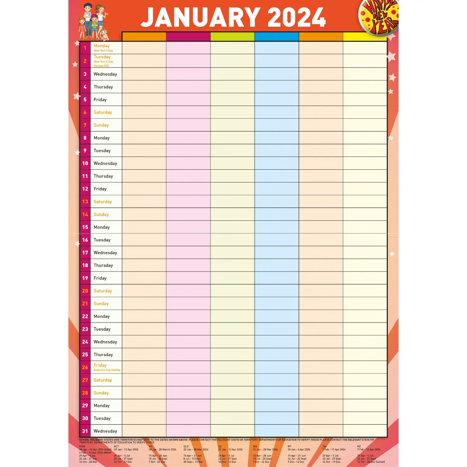Family Organiser - 2024 Rectangle Wall Calendar 13 Months Planner Home Schedule Price
