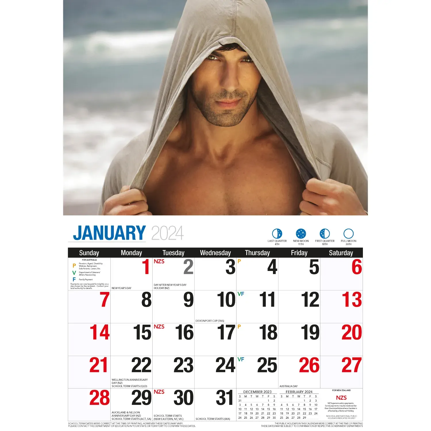 Hunks - 2024 Rectangle Wall Calendar 16 Months Planner Handsome Men Photos Gift Price