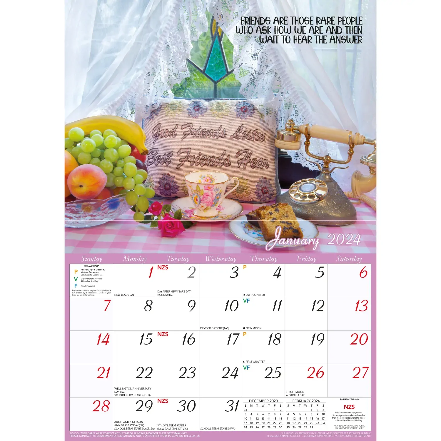 Friendships 2024 Rectangle Wall Calendar 13 Months Planner Celebrate Bonds Gift Price