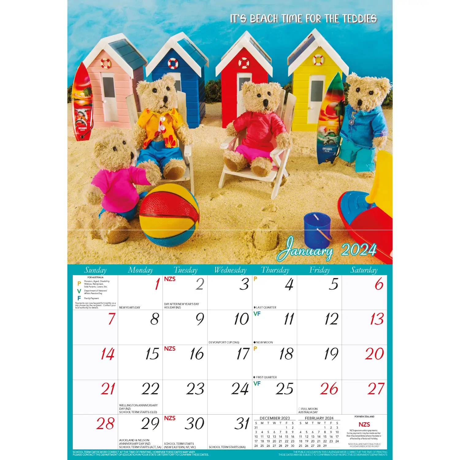 Life of Teddy - 2024 Rectangle Wall Calendar 13 Months Planner Adventures Gift Price