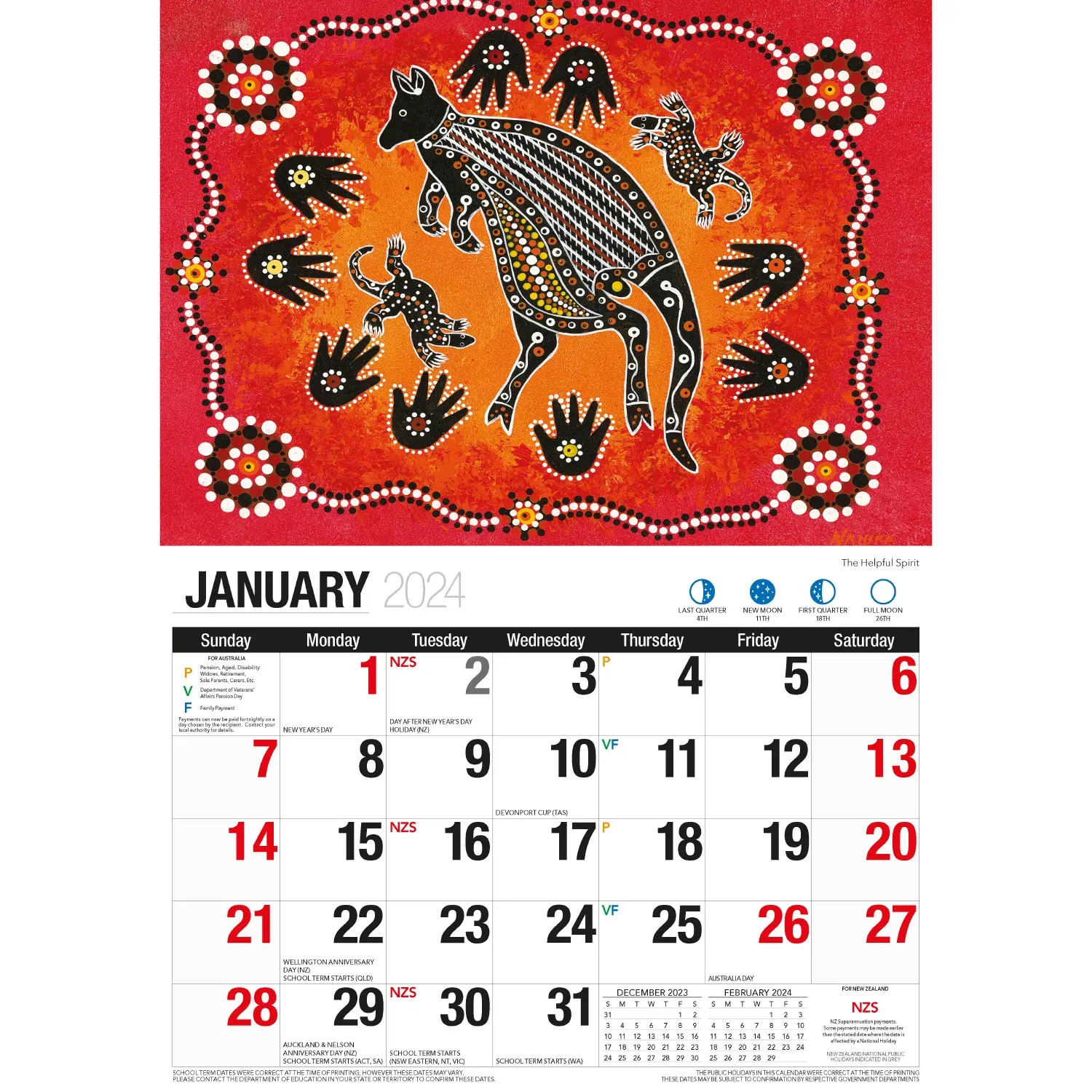 The Dreamtime - 2024 Rectangle Wall Calendar 16 Months Aboriginal Art New Year Price
