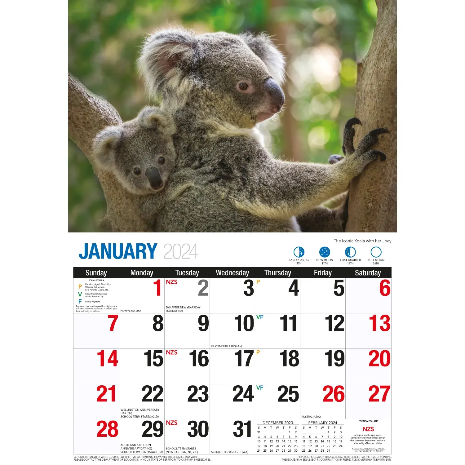 Australian Wildlife - 2024 Rectangle Wall Calendar 16 Months Animal Photography Price
