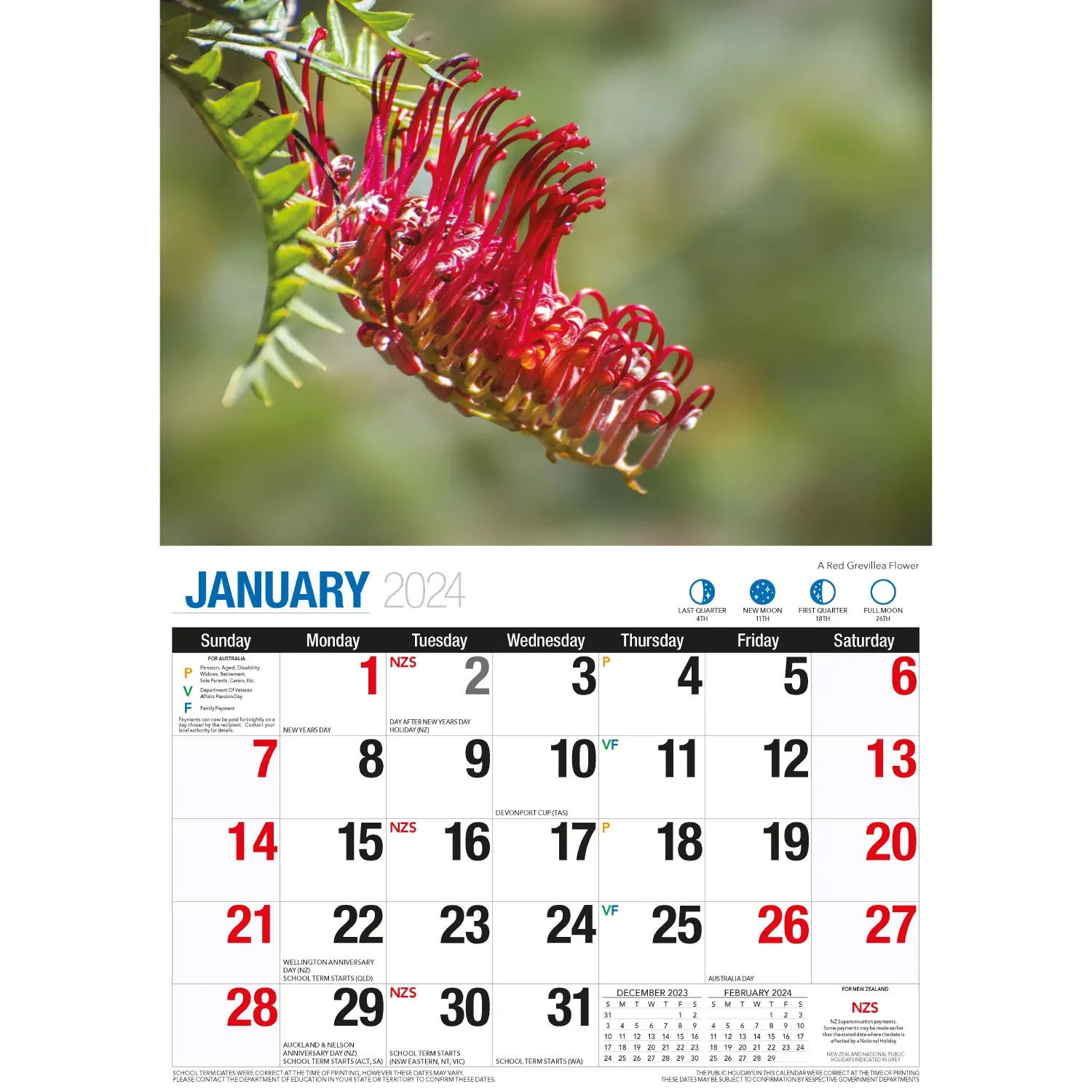 Wildflowers of Australia - 2024 Rectangle Wall Calendar 16 Months Floral Images Price