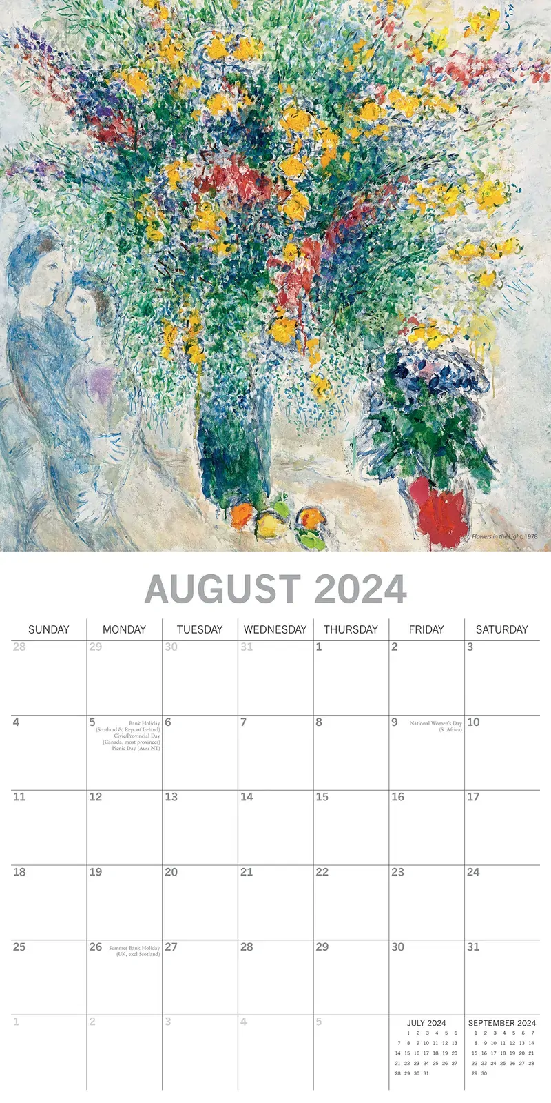 Chagall 2024 Square Wall Calendar 16 Months Arts Planner Christmas New Year Gift Price