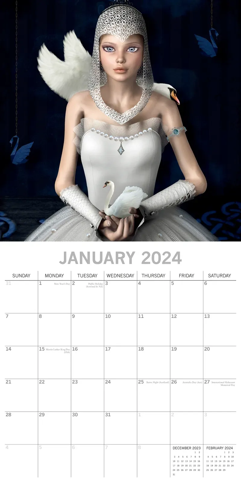 Fantasy Art - 2024 Square Wall Calendar 16 Months Arts Planner New Year Gift Price