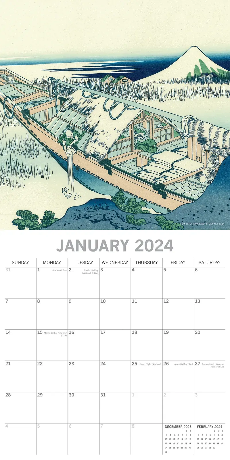 Hokusai 2024 Square Wall Calendar 16 Months Arts Planner Christmas New Year Gift Price