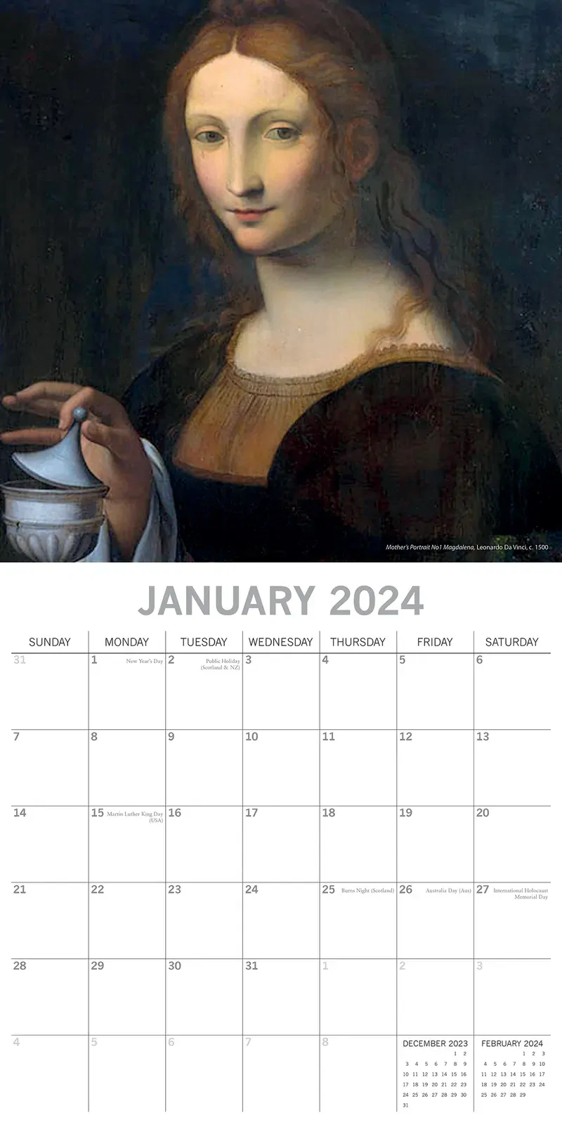 Leonardo & Michelangelo - 2024 Square Wall Calendar 16 Months Arts Planner Gift Price