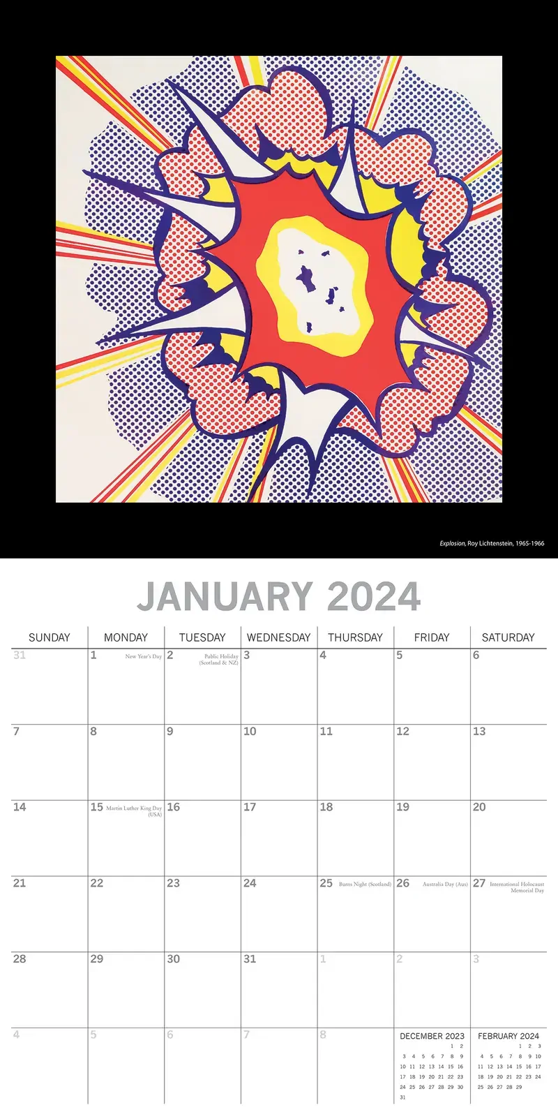 Pop Art 2024 Square Wall Calendar 16 Months Arts Planner Christmas New Year Gift Price