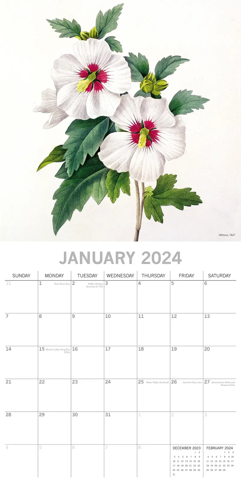 Redouté 2024 Square Wall Calendar 16 Months Arts Planner Christmas New Year Gift Price