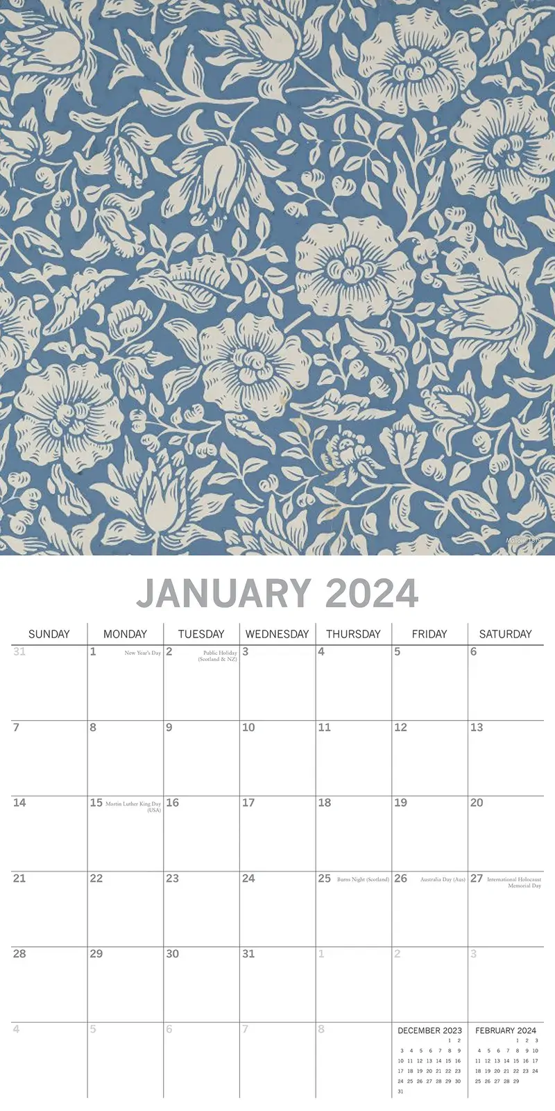 William Morris - Rose - 2024 Square Wall Calendar 16 Months Arts Planner Gift Price