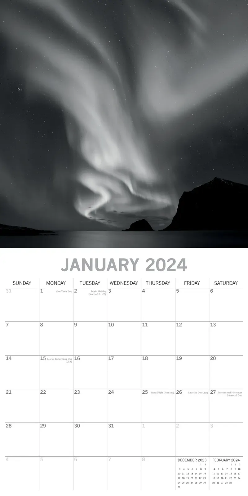 Forces of Nature - 2024 Square Wall Calendar 16 Month Black & White Planner Gift Price
