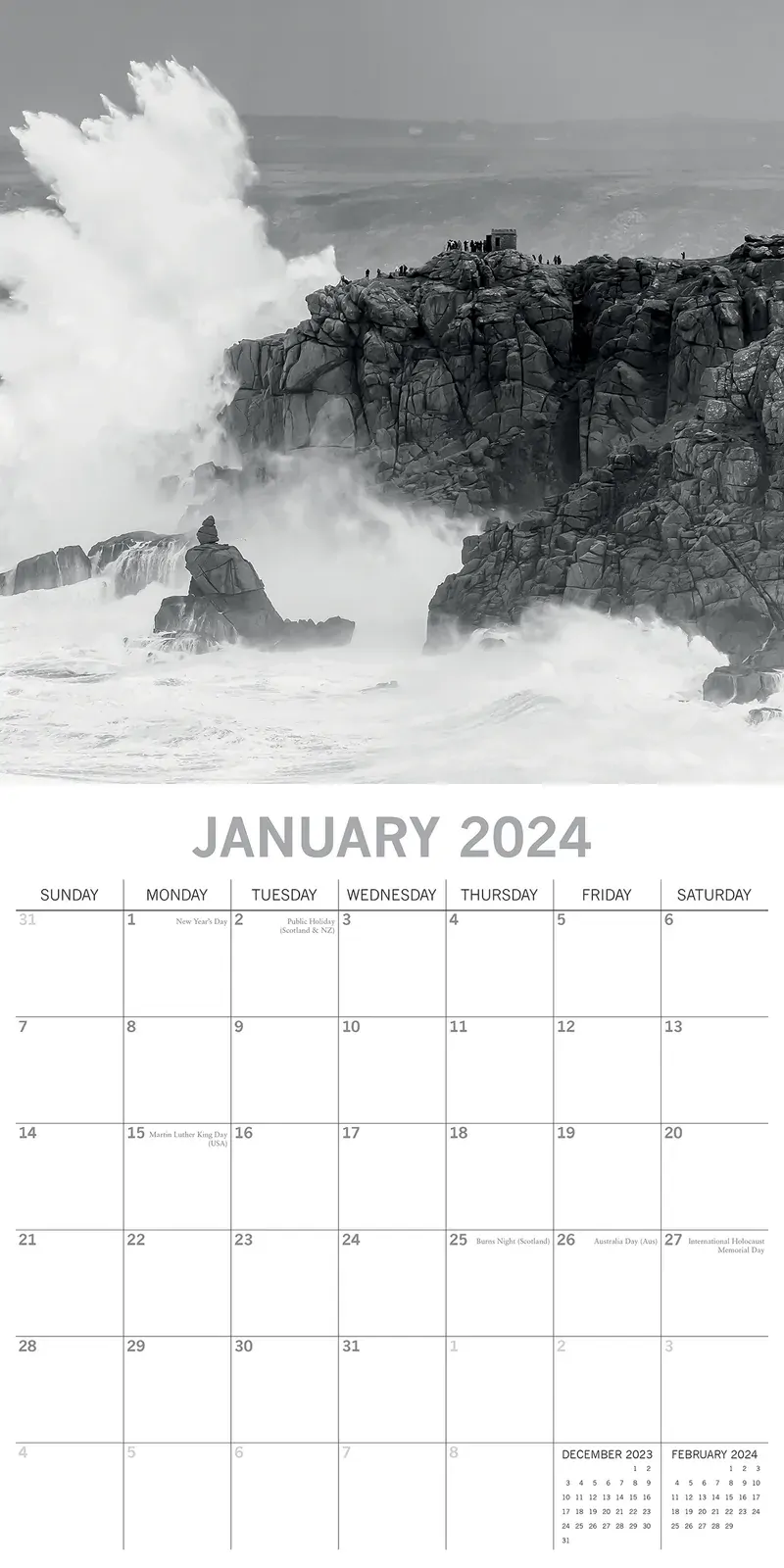 Seascapes 2024 Square Wall Calendar 16 Month Black & White Planner New Year Gift Price
