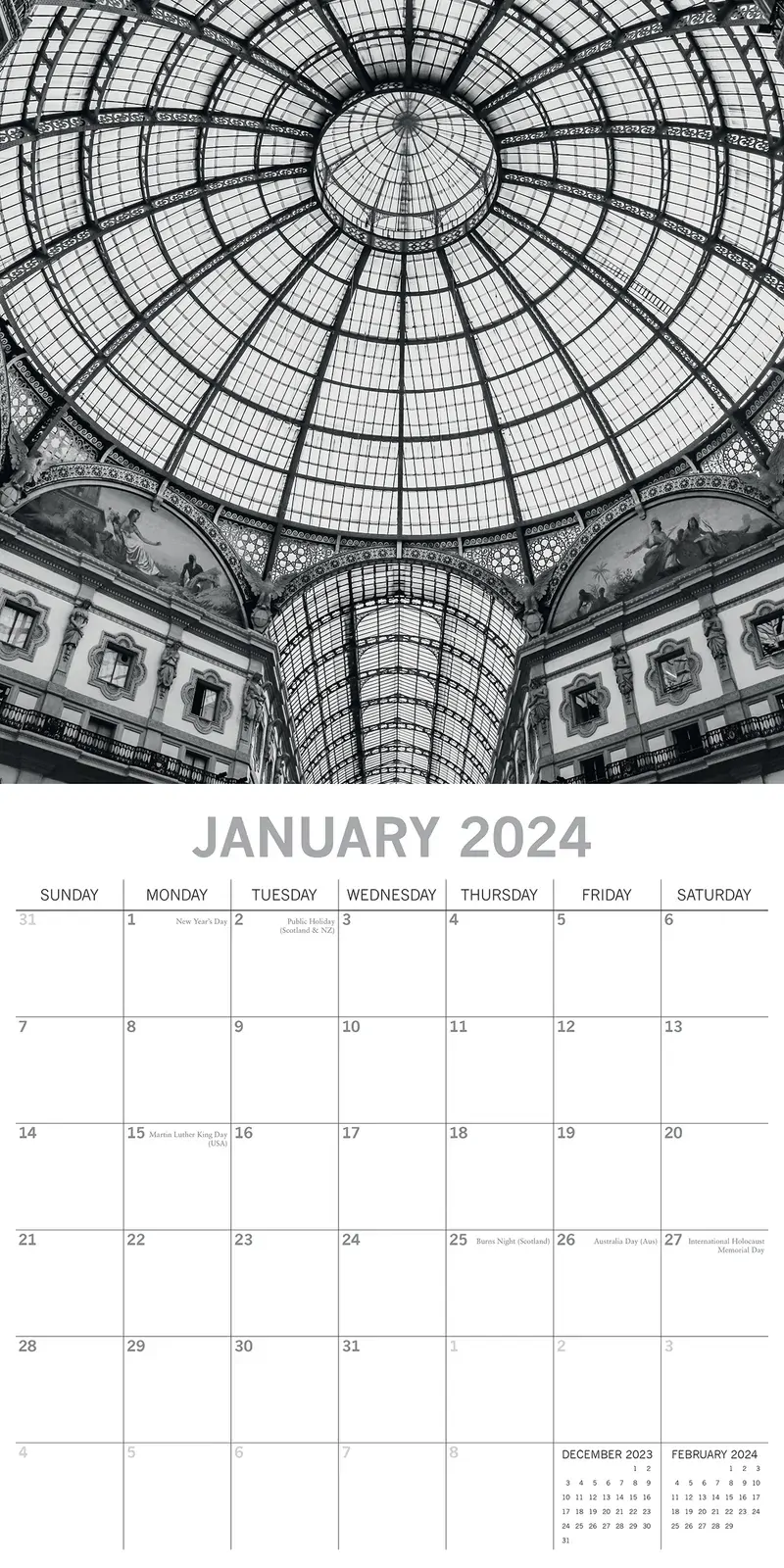 Urban Scenes - 2024 Square Wall Calendar 16 Months Black & White Planner Gift Price