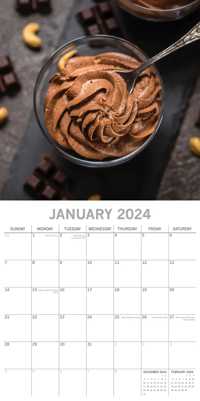 Chocolate - 2024 Square Wall Calendar 16 Months Food Planner Xmas New Year Gift Price