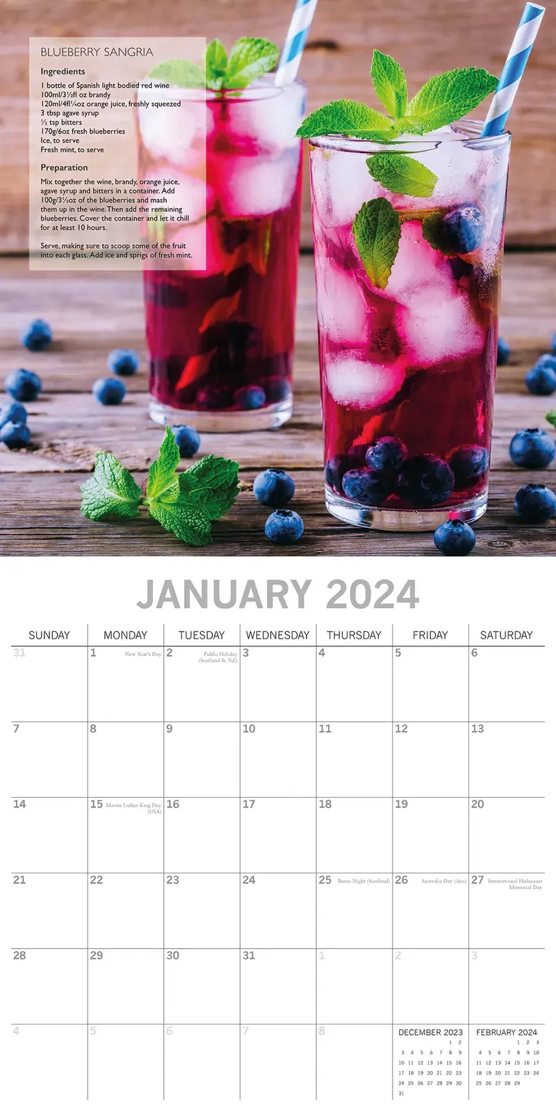 Cocktails - 2024 Square Wall Calendar 16 Months Food Planner New Year w Recipes Price