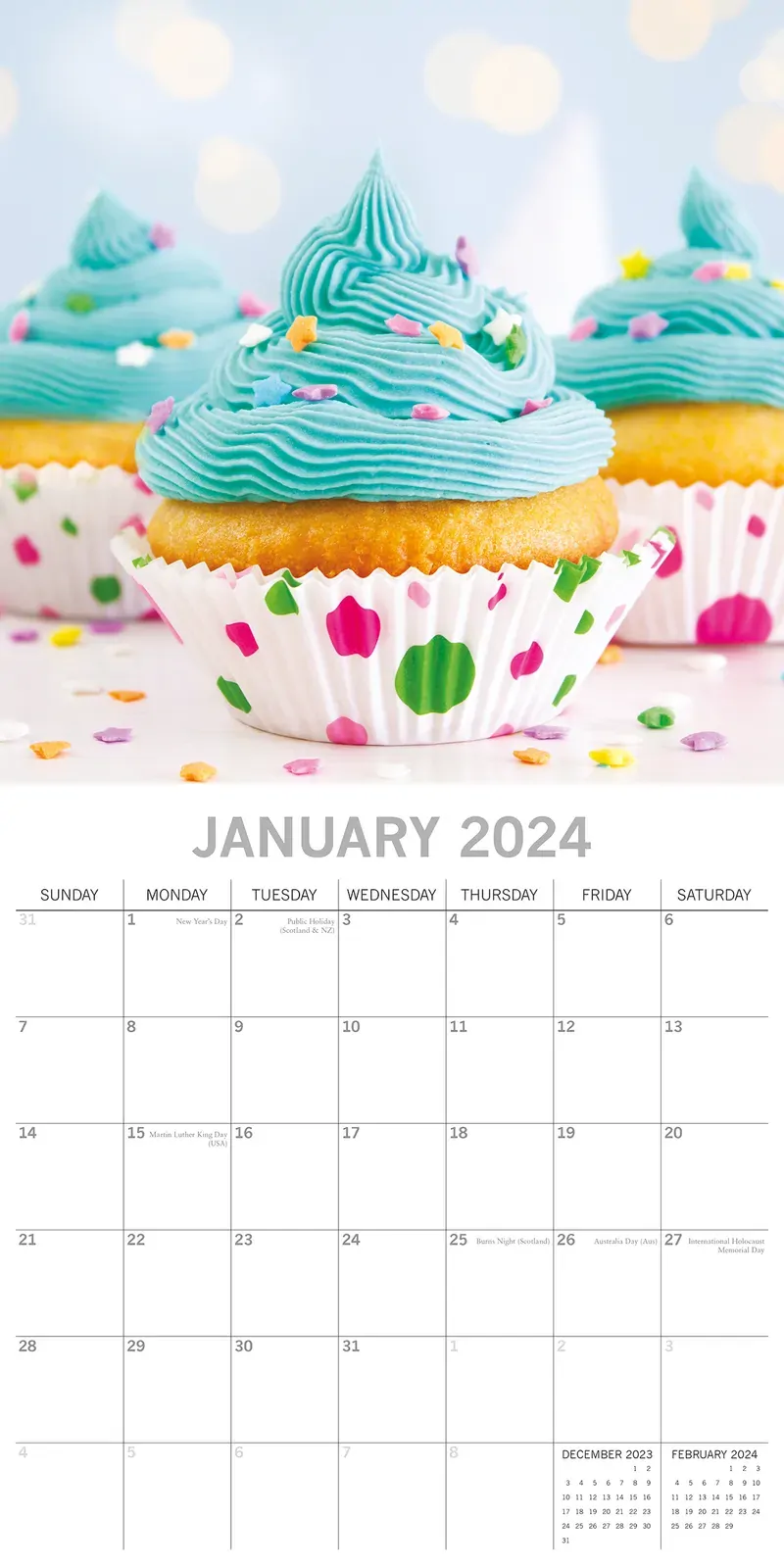 Cupcakes 2024 Square Wall Calendar 16 Month Food Planner Christmas New Year Gift Price