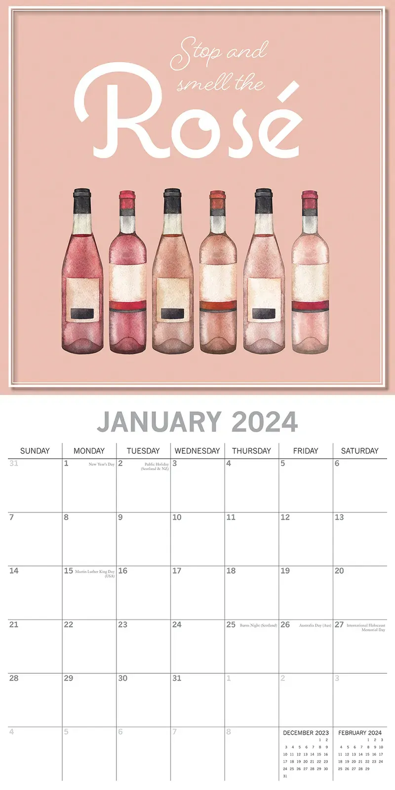 Rose - 2024 Square Wall Calendar 16 Month Food Planner Wine Beer Planner Gift Price