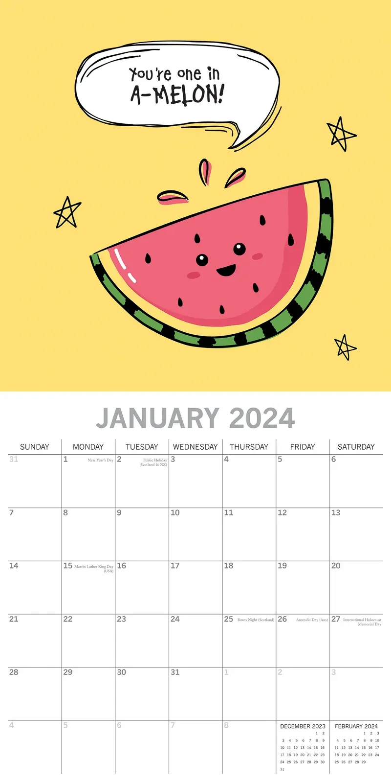 Avo Great Day 2024 Square Wall Calendar 16 Months Fun Planner Xmas New Year Gift Price