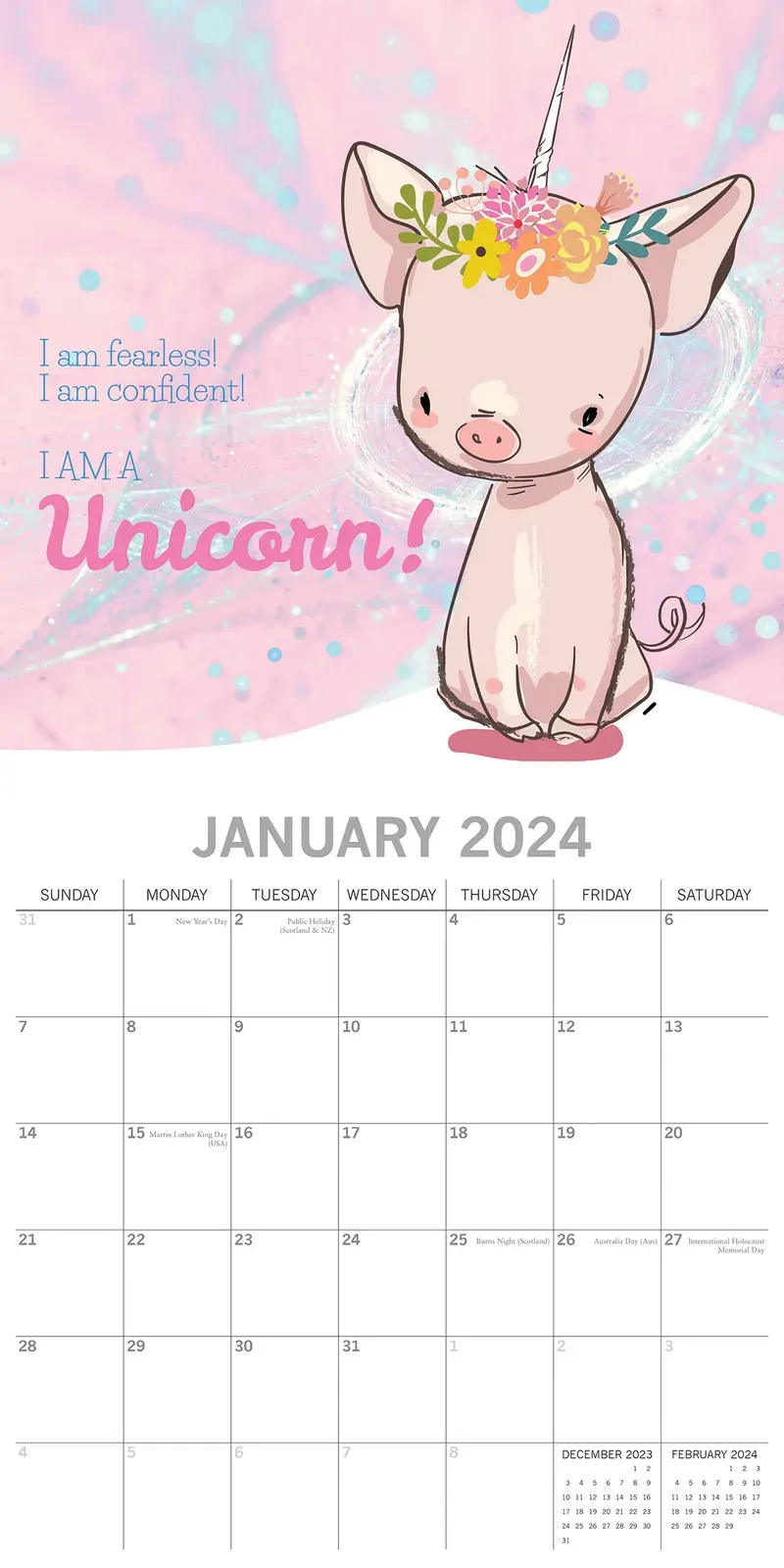 Born to be a Unicorn - 2024 Square Wall Calendar 16 Months Planner New Year Gift Price