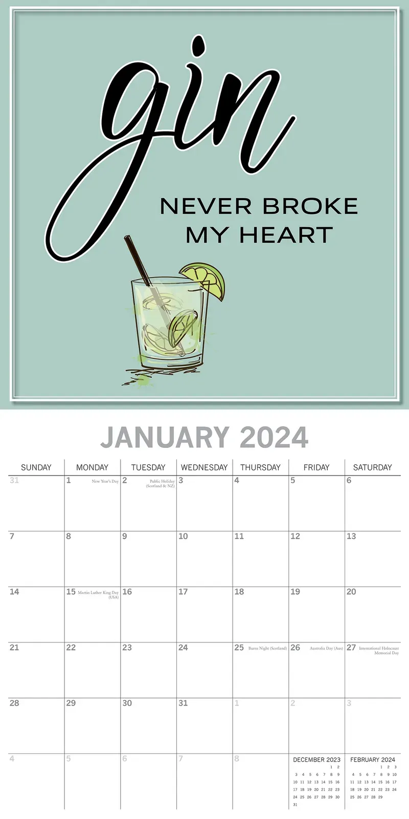 Gin - 2024 Square Wall Calendar 16 Months Funny Planner Christmas New Year Gift Price
