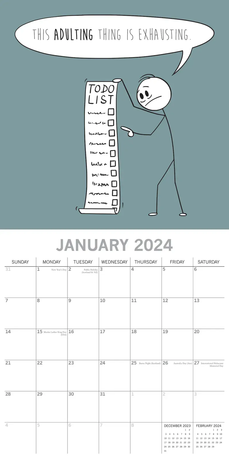 The Scary Reality of Adulting - 2024 Square Wall Calendar 16 Months Planner Gift Price