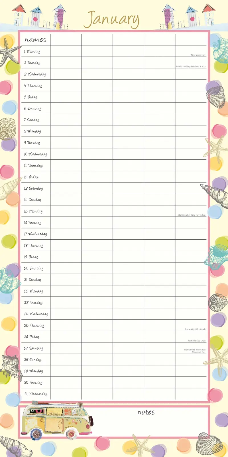 By the Sea Family Organiser - 2024 Square Wall Calendar 16 Months School Planner Price