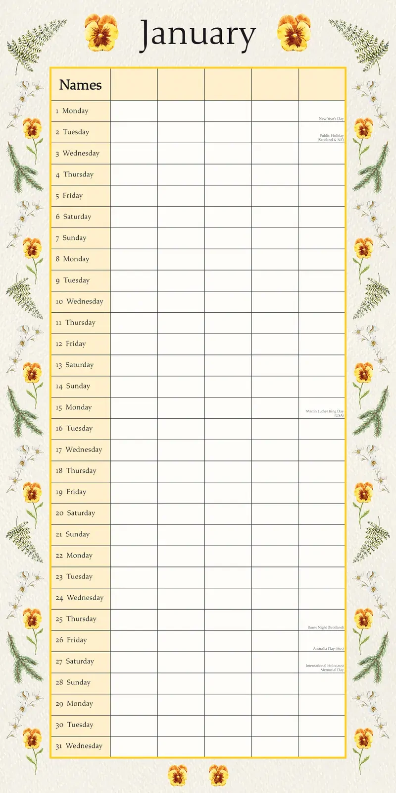 Floral Family Organiser 2024 Square Wall Calendar 16 Month School Flower Planner Price