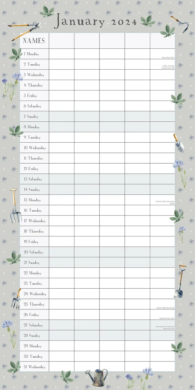 Garden Organiser - 2024 Square Wall Calendar 16 Months School Floral Planner Price