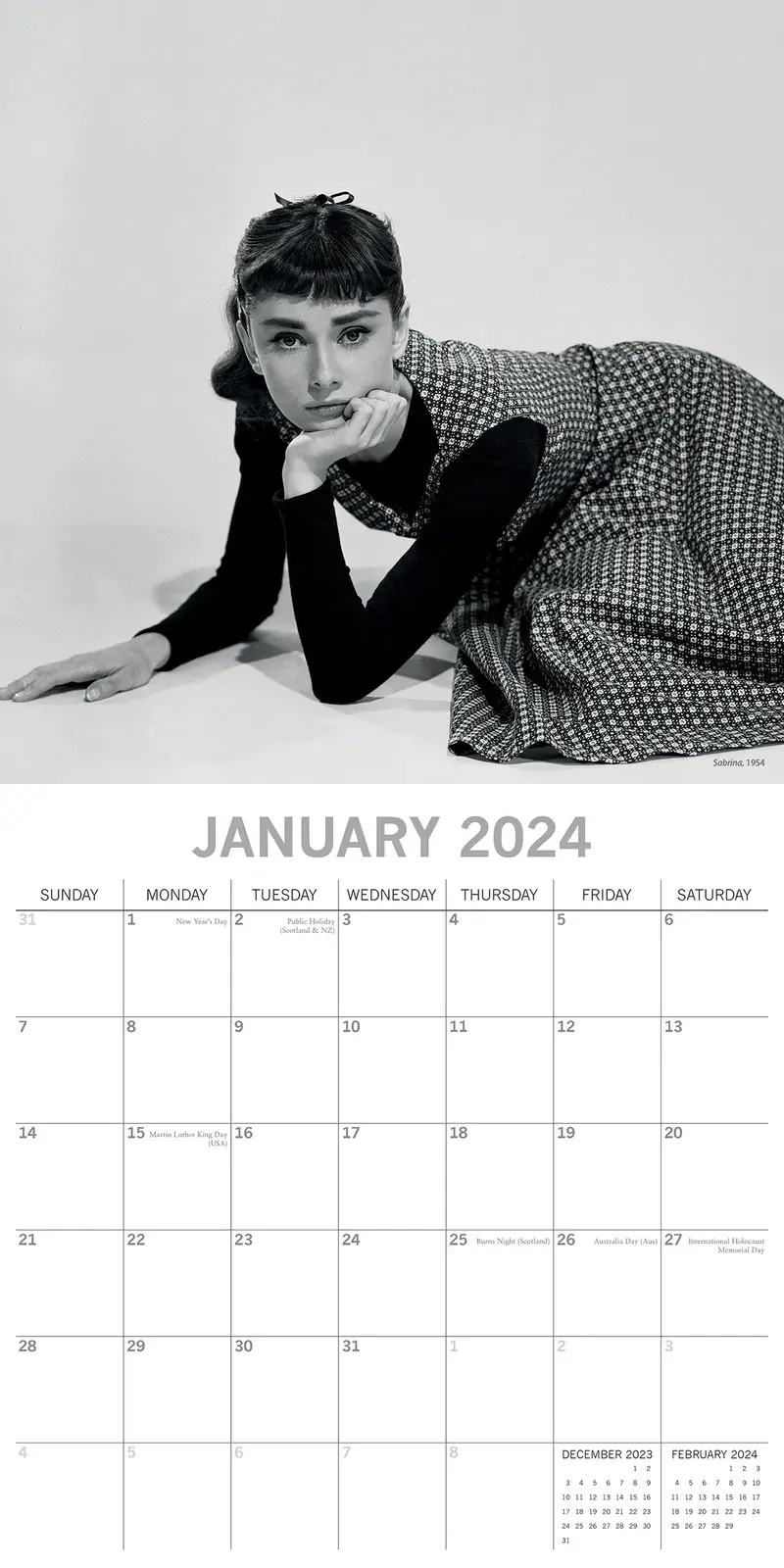 Audrey Hepburn - 2024 Square Wall Calendar 16 Months Planner Xmas New Year Gift Price