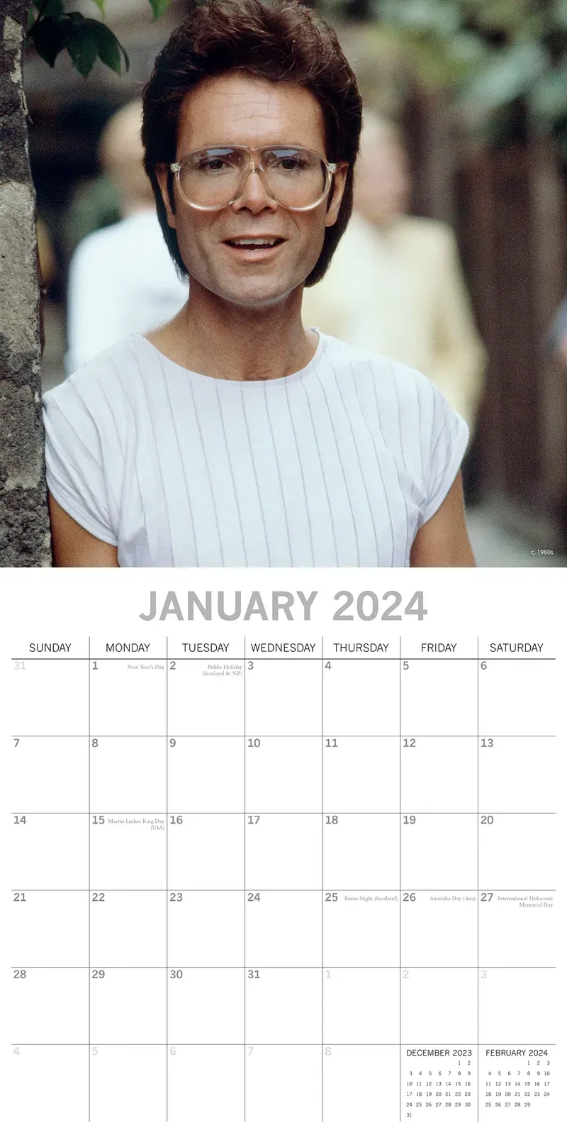 Cliff Richard 2024 Square Wall Calendar 16 Month Planner Christmas New Year Gift Price