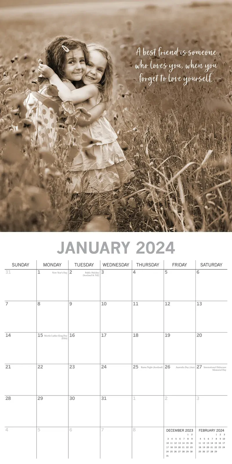 Friendship - 2024 Square Wall Calendar 16 Months Lifestyle Planner New Year Gift Price