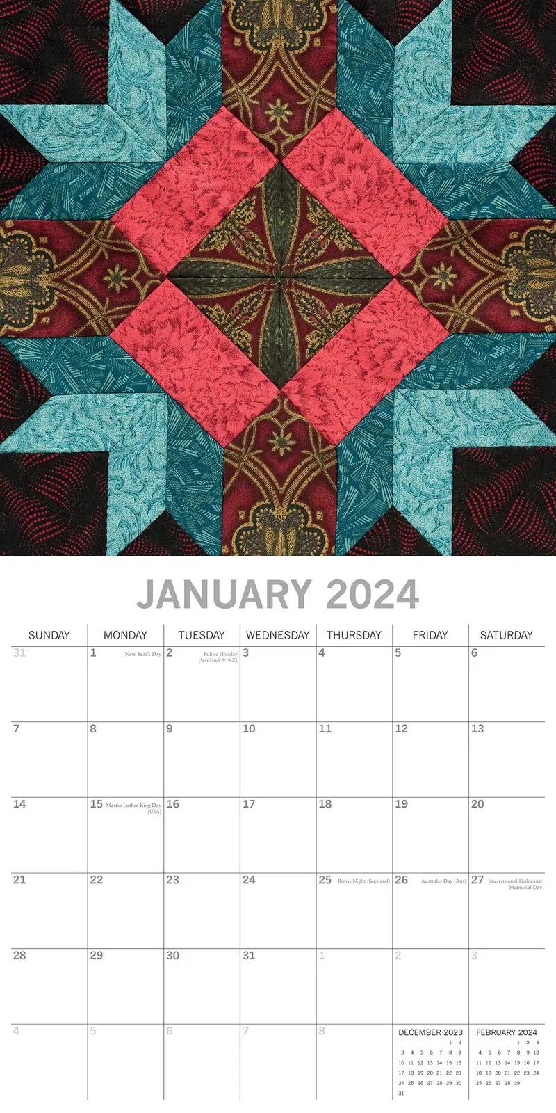 Quilting - 2024 Square Wall Calendar 16 Months Lifestyle Planner New Year Gift Price
