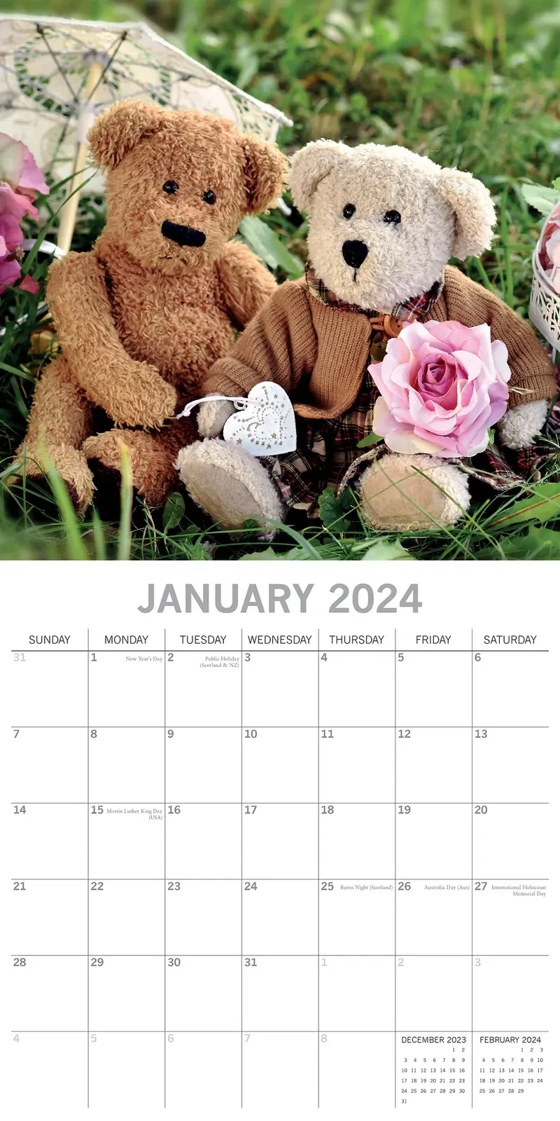 Teddy Bears - 2024 Square Wall Calendar 16 Month Lifestyle Planner New Year Gift Price