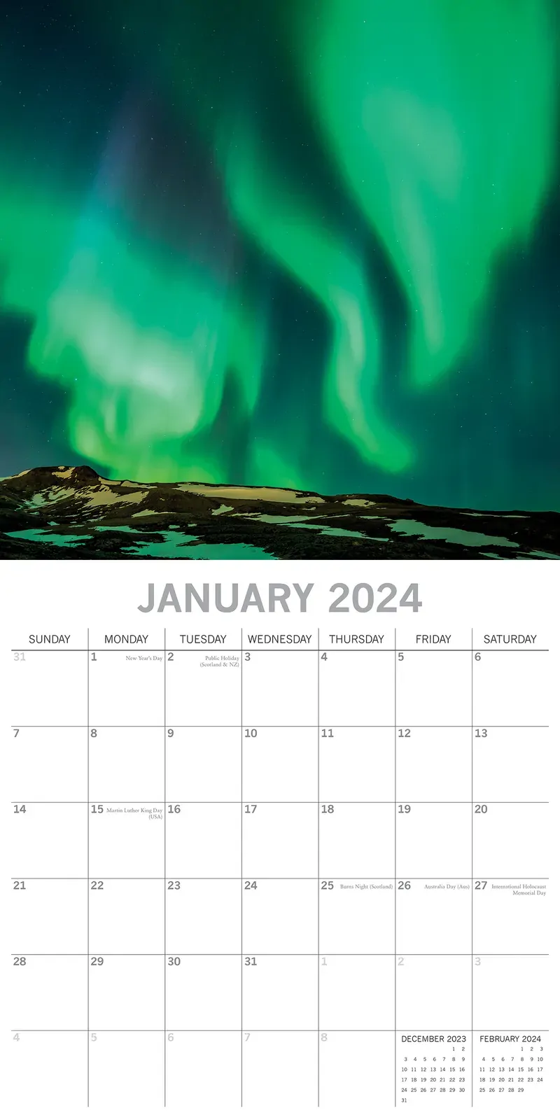 Northern Lights 2024 Square Wall Calendar 16 Month Premium Planner New Year Gift Price