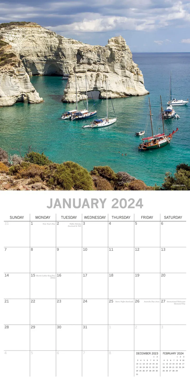 Greek Islands 2024 Square Wall Calendar 16 Month Planner Christmas New Year Gift Price
